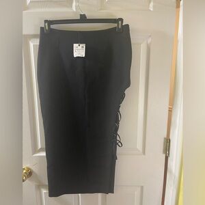 NWT Zara lace up pencil skirt black size large‎